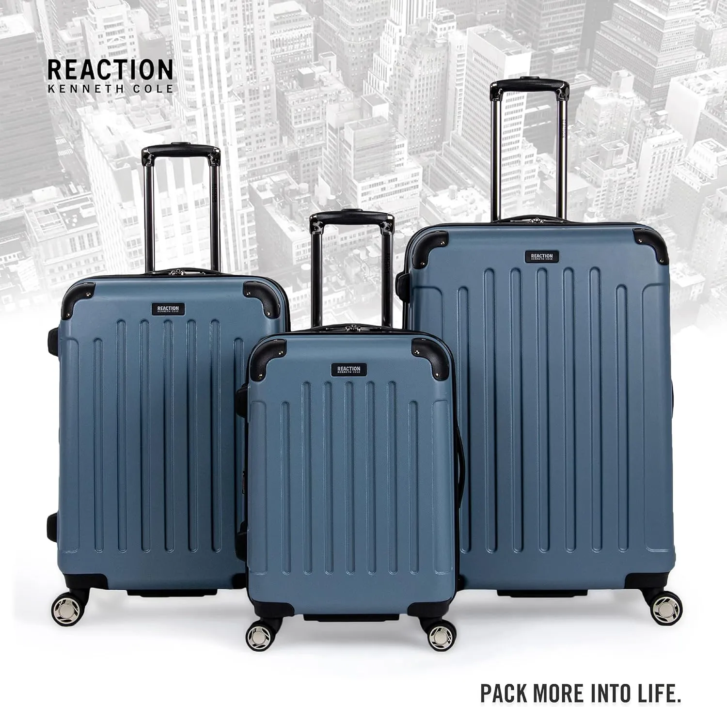 Kenneth Cole REACTION Renegade Luggage Expandable 8-Wheel Spinner Lightweight Hardside Suitcase, Granite Blue, 24-Inch Checked