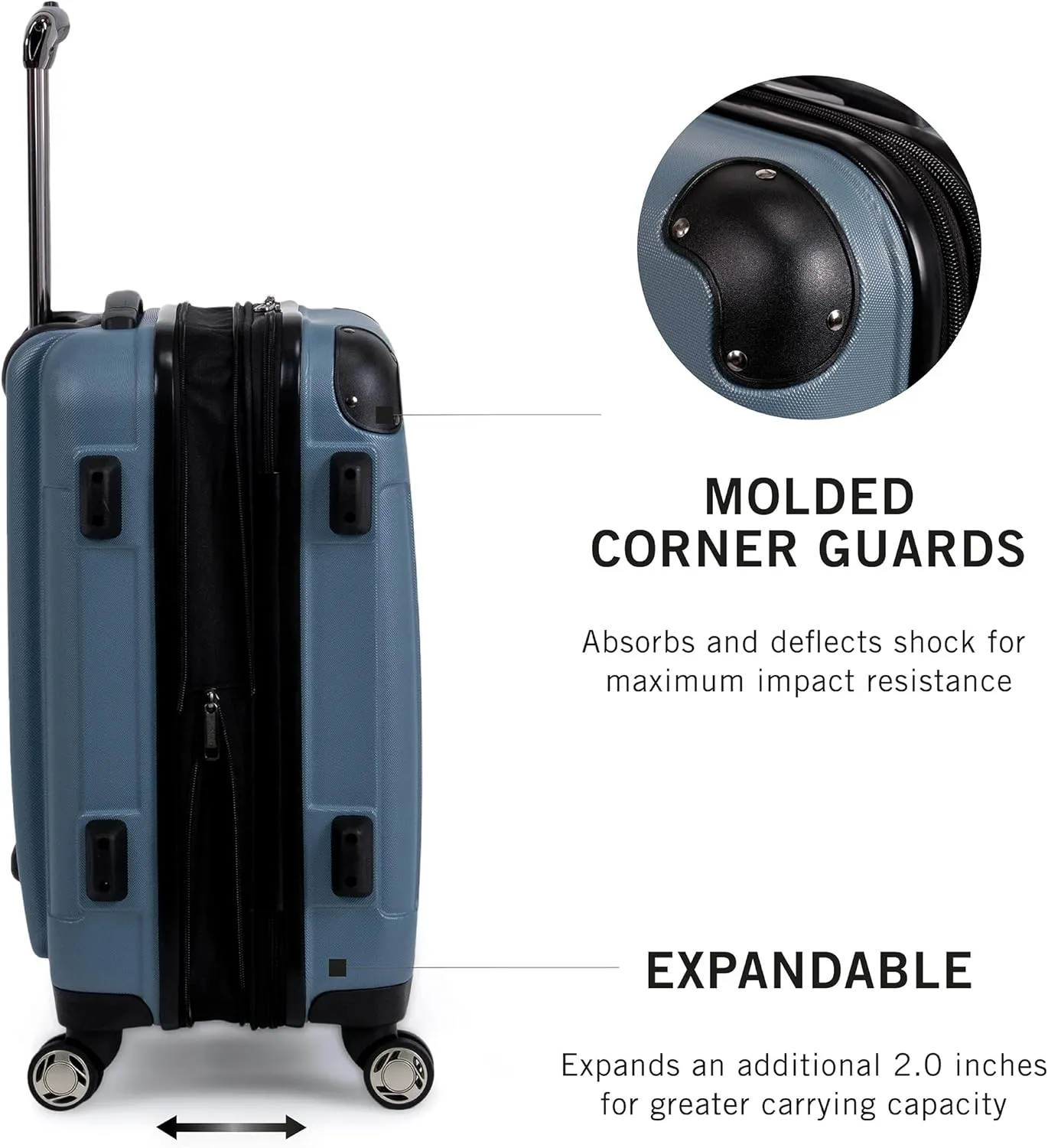 Kenneth Cole REACTION Renegade Luggage Expandable 8-Wheel Spinner Lightweight Hardside Suitcase, Granite Blue, 24-Inch Checked