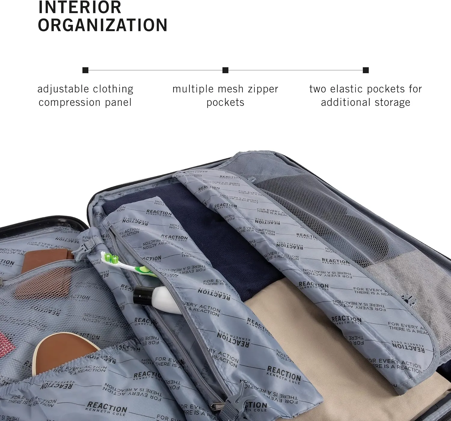 Kenneth Cole REACTION Renegade Luggage Expandable 8-Wheel Spinner Lightweight Hardside Suitcase, Navy Blue, 24-Inch Checked