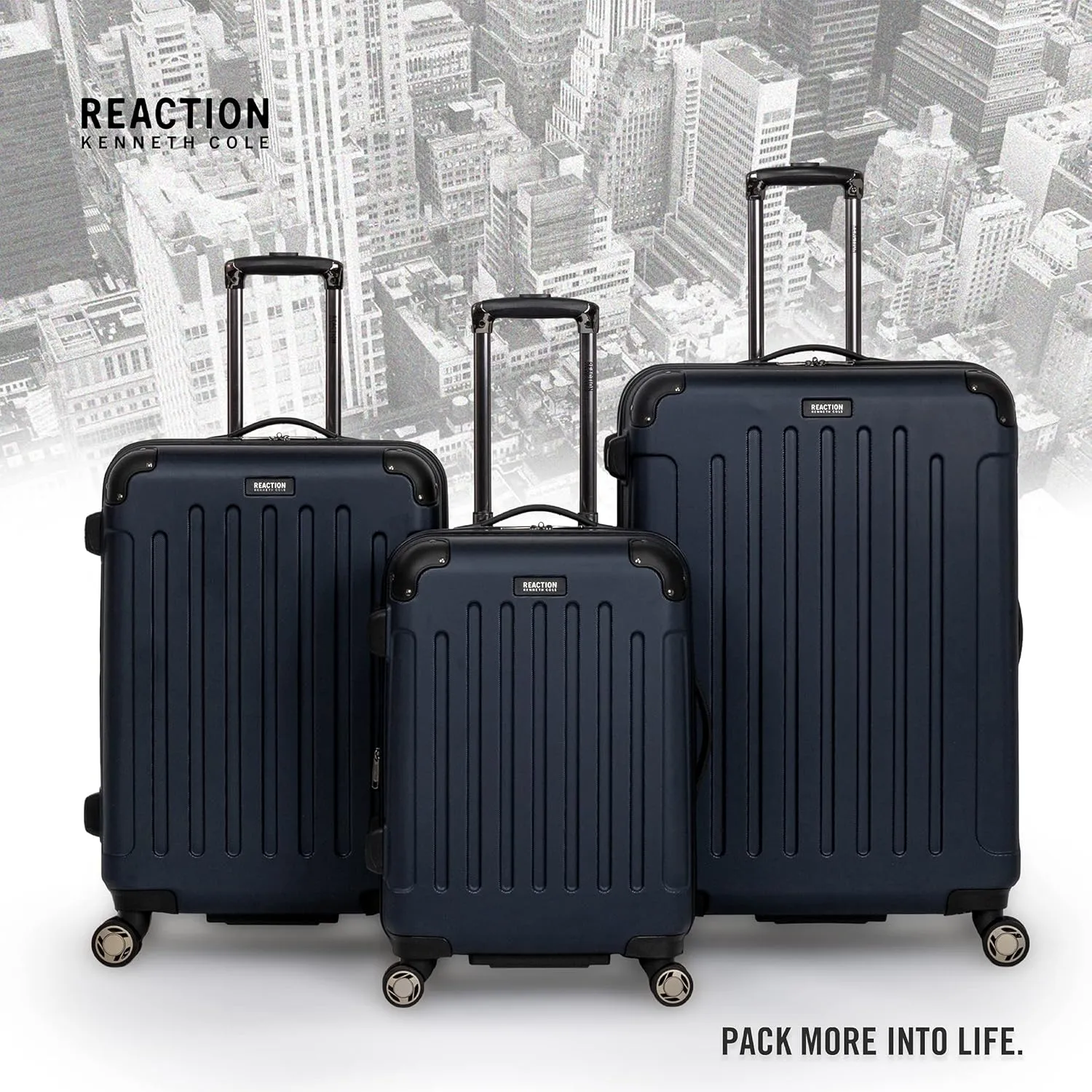 Kenneth Cole REACTION Renegade Luggage Expandable 8-Wheel Spinner Lightweight Hardside Suitcase, Navy Blue, 24-Inch Checked