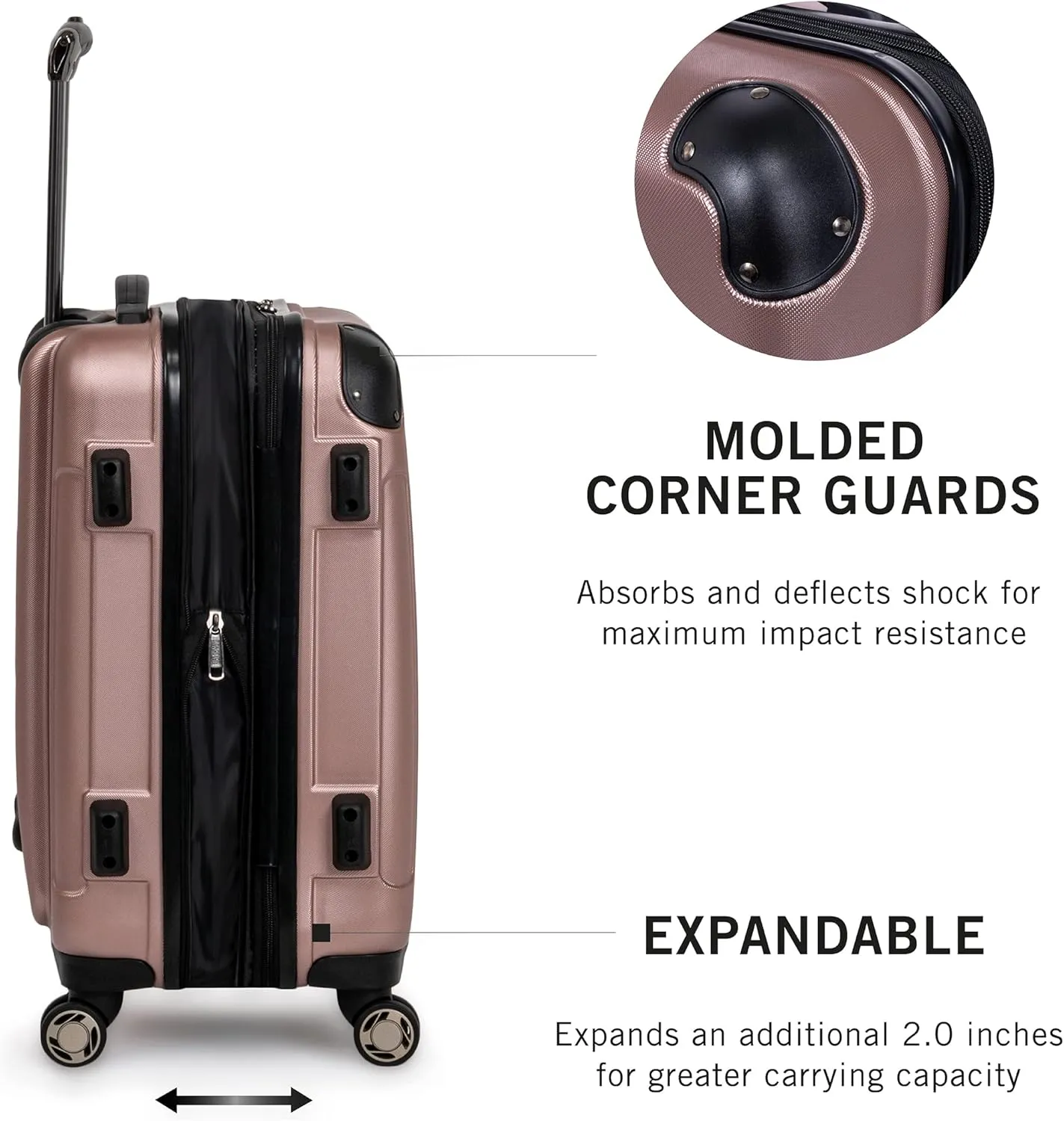 Kenneth Cole REACTION Renegade Luggage Expandable 8-Wheel Spinner Lightweight Hardside Suitcase, Rose Gold, 24-Inch Checked