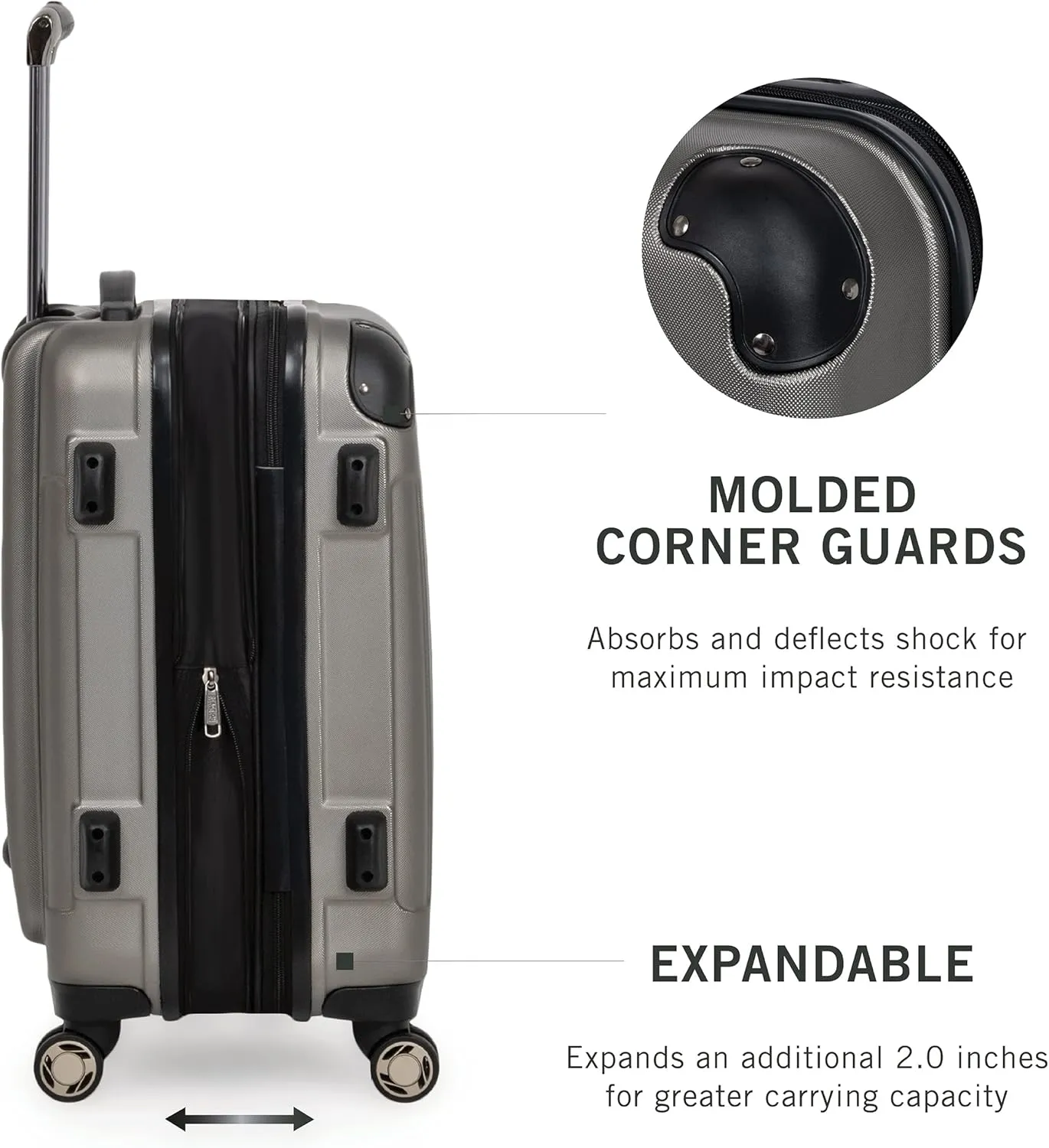 Kenneth Cole REACTION Renegade Luggage Expandable 8-Wheel Spinner Lightweight Hardside Suitcase, Silver, 24-Inch Checked