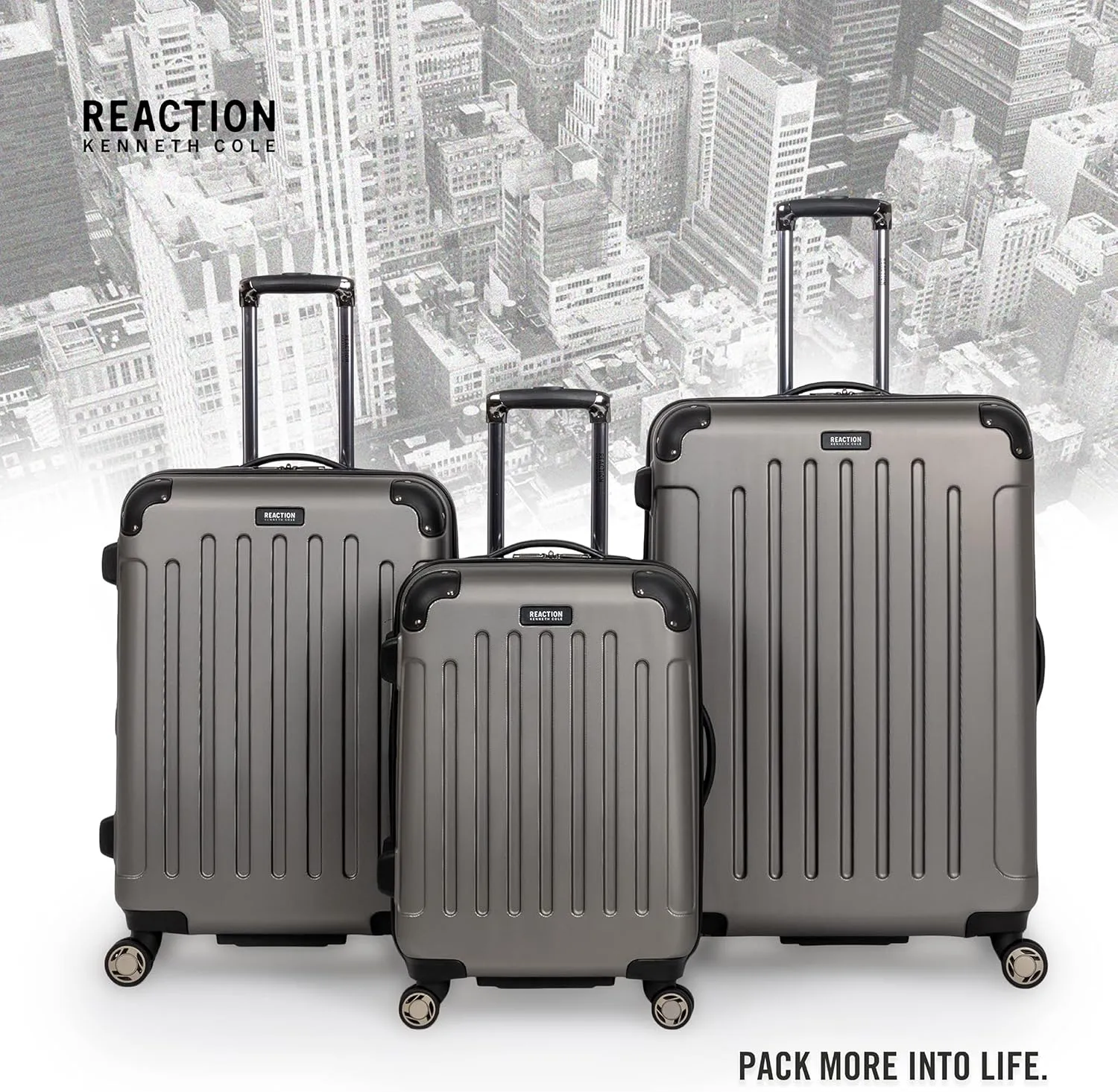 Kenneth Cole REACTION Renegade Luggage Expandable 8-Wheel Spinner Lightweight Hardside Suitcase, Silver, 24-Inch Checked