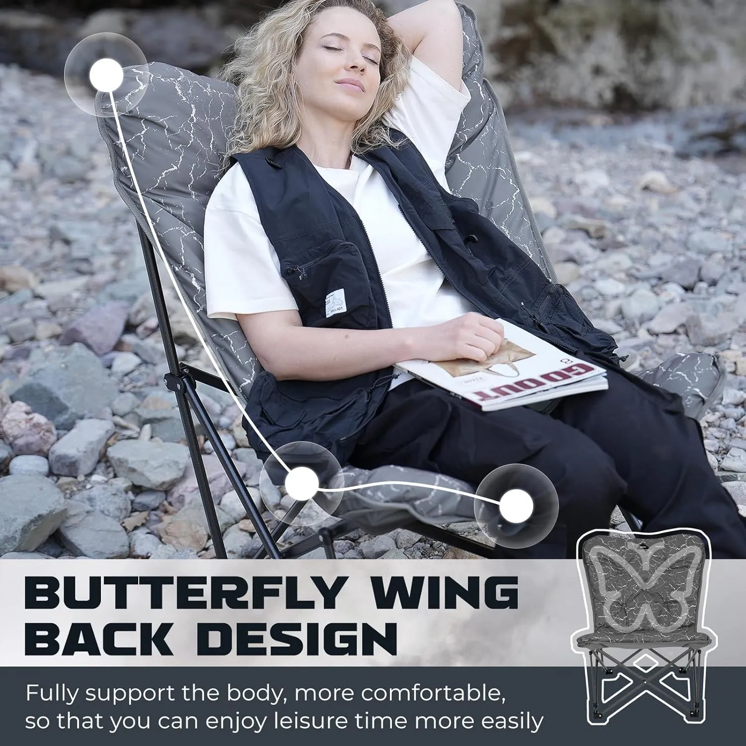 KingCamp Butterfly Chair, Oversized Thick Padded Comfy Camping Chairs Portable Folding Chair 400lbs Heavy Duty Seat with High Backrest & Carry Bag for Outdoor Indoor Patio Lawn Home Living Bed Room