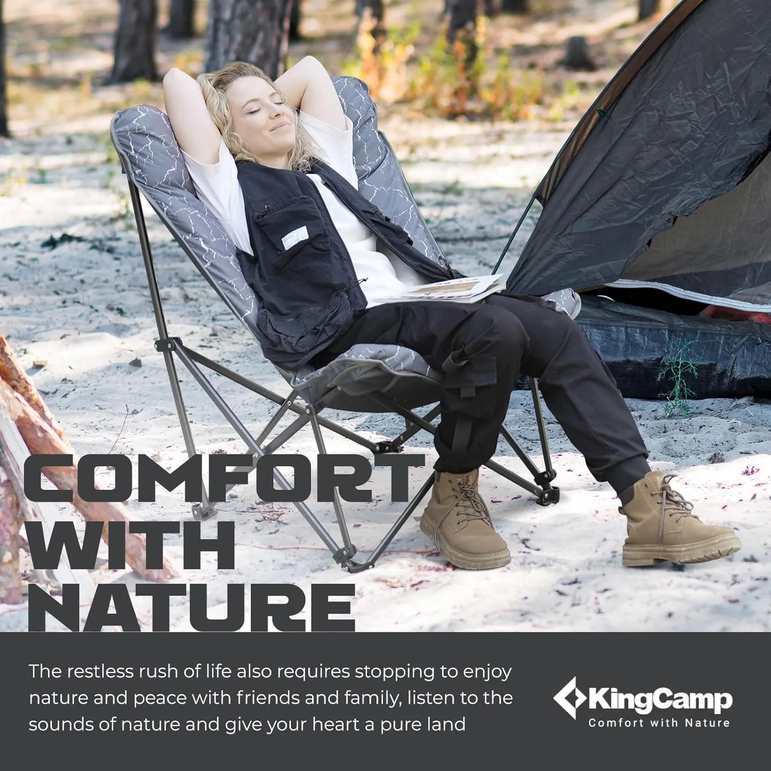 KingCamp Butterfly Chair, Oversized Thick Padded Comfy Camping Chairs Portable Folding Chair 400lbs Heavy Duty Seat with High Backrest & Carry Bag for Outdoor Indoor Patio Lawn Home Living Bed Room