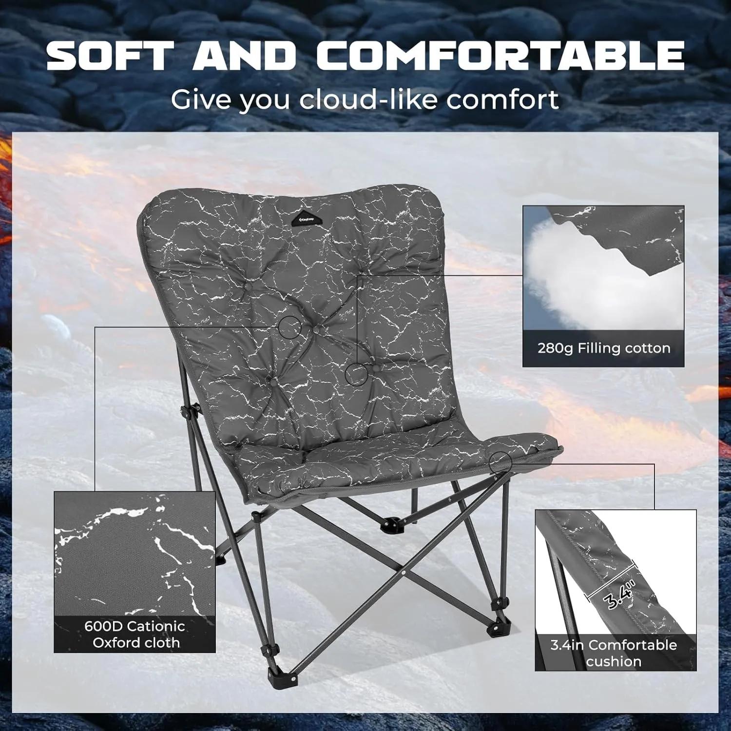 KingCamp Butterfly Chair, Oversized Thick Padded Comfy Camping Chairs Portable Folding Chair 400lbs Heavy Duty Seat with High Backrest & Carry Bag for Outdoor Indoor Patio Lawn Home Living Bed Room
