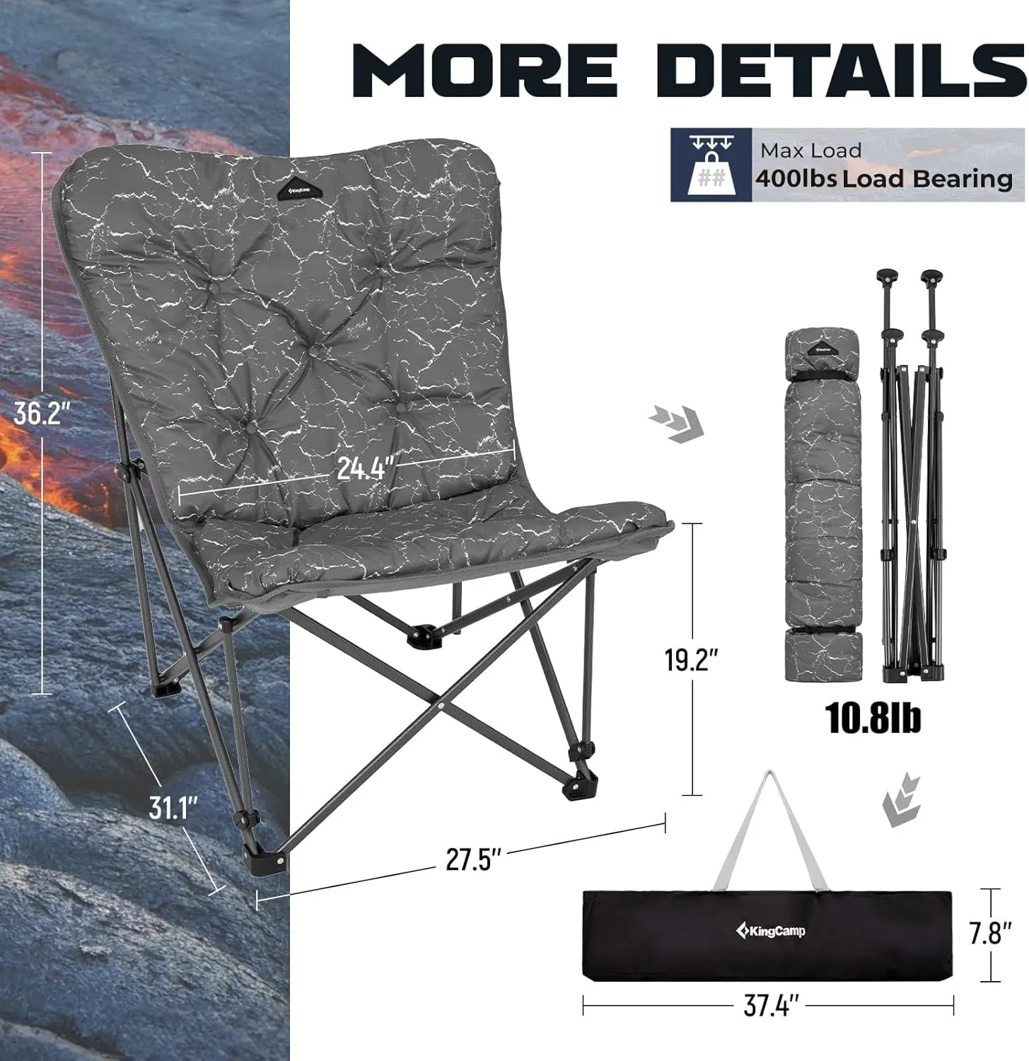 KingCamp Butterfly Chair, Oversized Thick Padded Comfy Camping Chairs Portable Folding Chair 400lbs Heavy Duty Seat with High Backrest & Carry Bag for Outdoor Indoor Patio Lawn Home Living Bed Room