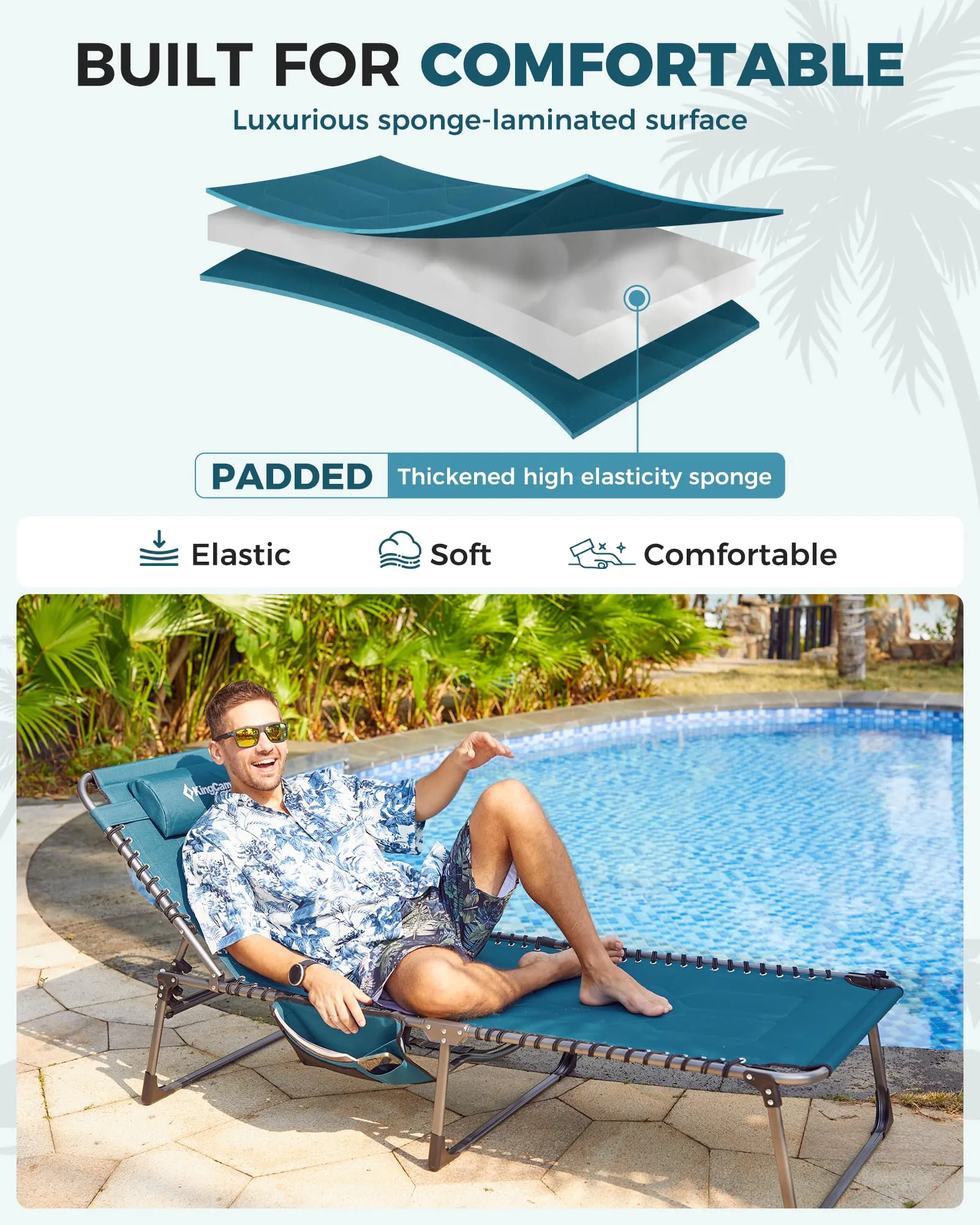 KingCamp MAGNOLIA B20 Folding Oversized Lounge Chair for Patio, Beach, Yard