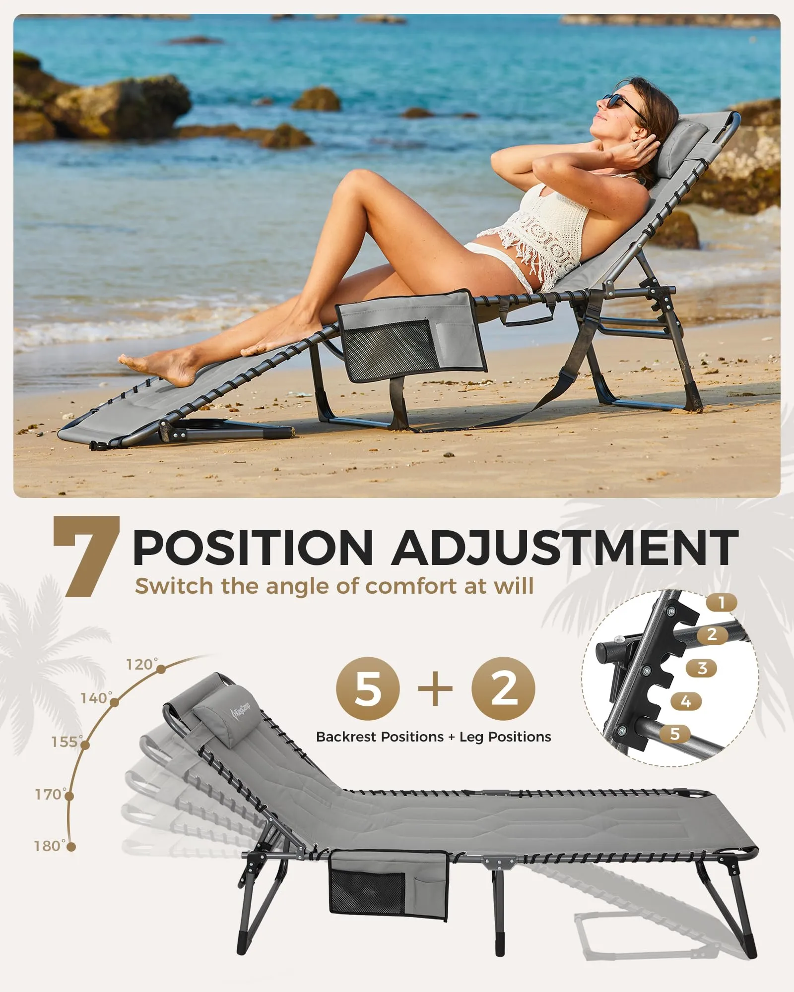 KingCamp MAGNOLIA B20 Folding Oversized Lounge Chair for Patio, Beach, Yard