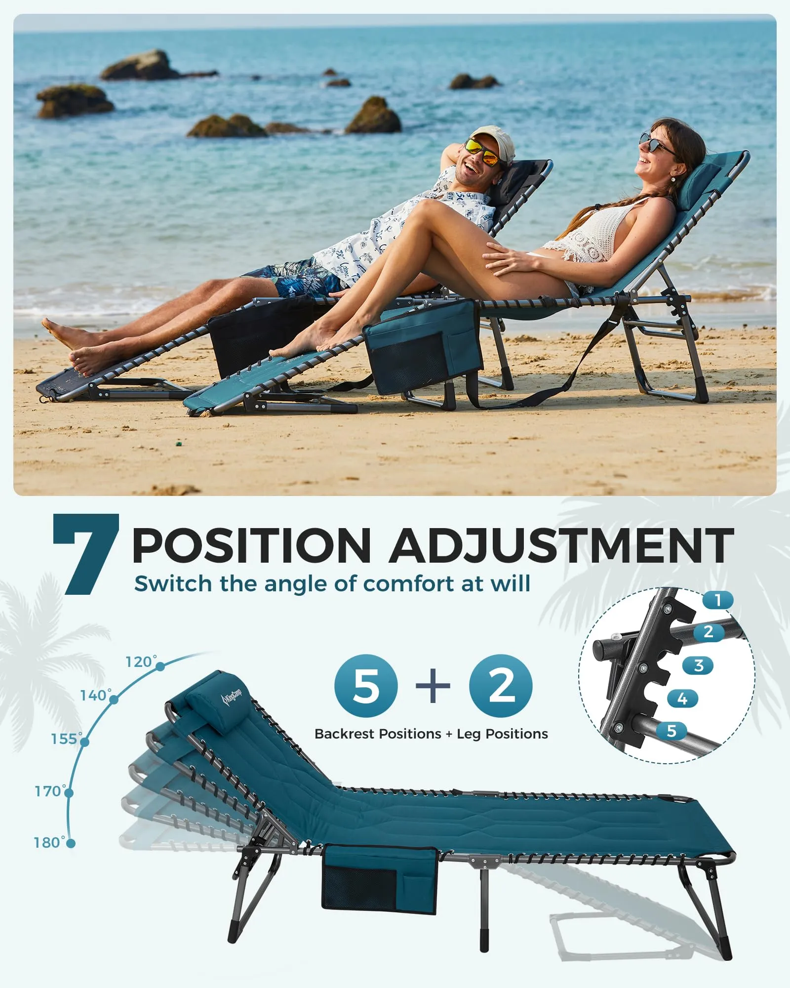 KingCamp MAGNOLIA B20 Folding Oversized Lounge Chair for Patio, Beach, Yard