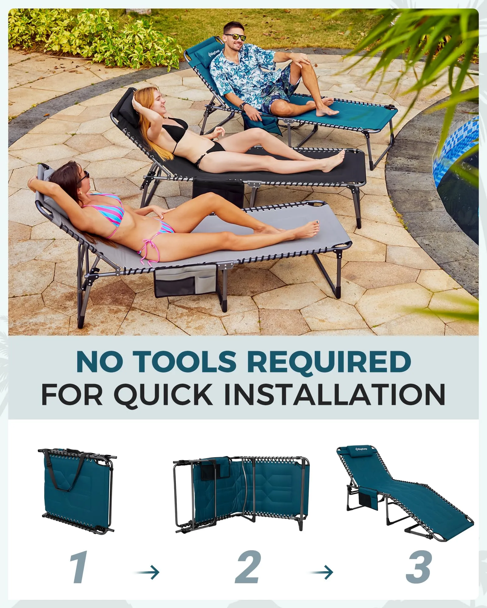 KingCamp MAGNOLIA B20 Folding Oversized Lounge Chair for Patio, Beach, Yard