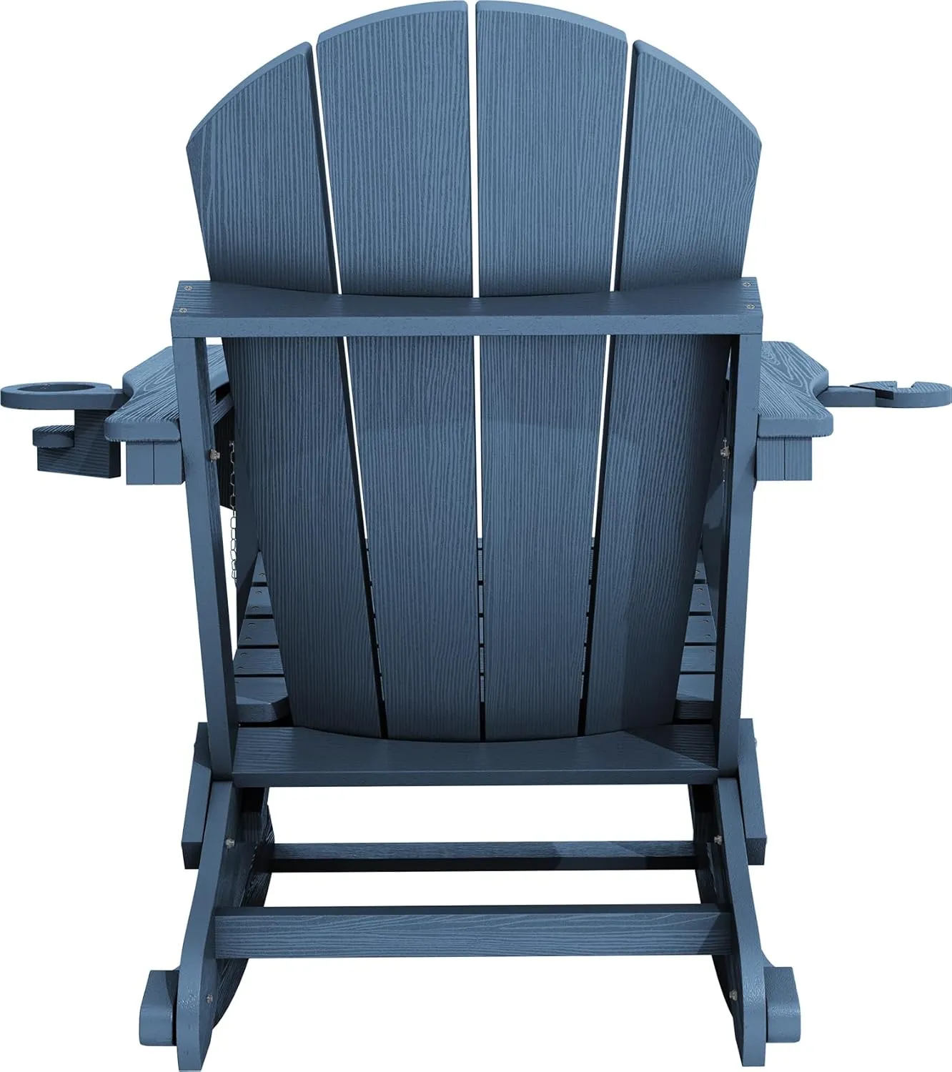 KINGYES Adirondack Rocking Chair with Retractable Ottoman and Cup Holders, HDPE Adirondack Rocker Patio Rocking Chair for Porch, Patio, Balcony, Deep Blue