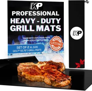 KITCHEN PERFECTION 2 XL BBQ Grill Mats for Outdoor Grill - Heavy Duty Grilling Mats Reusable Grill Sheets for Gas Grill Extreme Heat Resistant 600 F - Nonstick & Easy to Clean |Superior Set 3 Bonuses