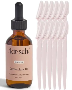 Kitsch Dermaplaning Bundle – Hydrating Dermaplane Oil & 12pc Dermaplane Blush Razors for Smooth, Glowing Skin