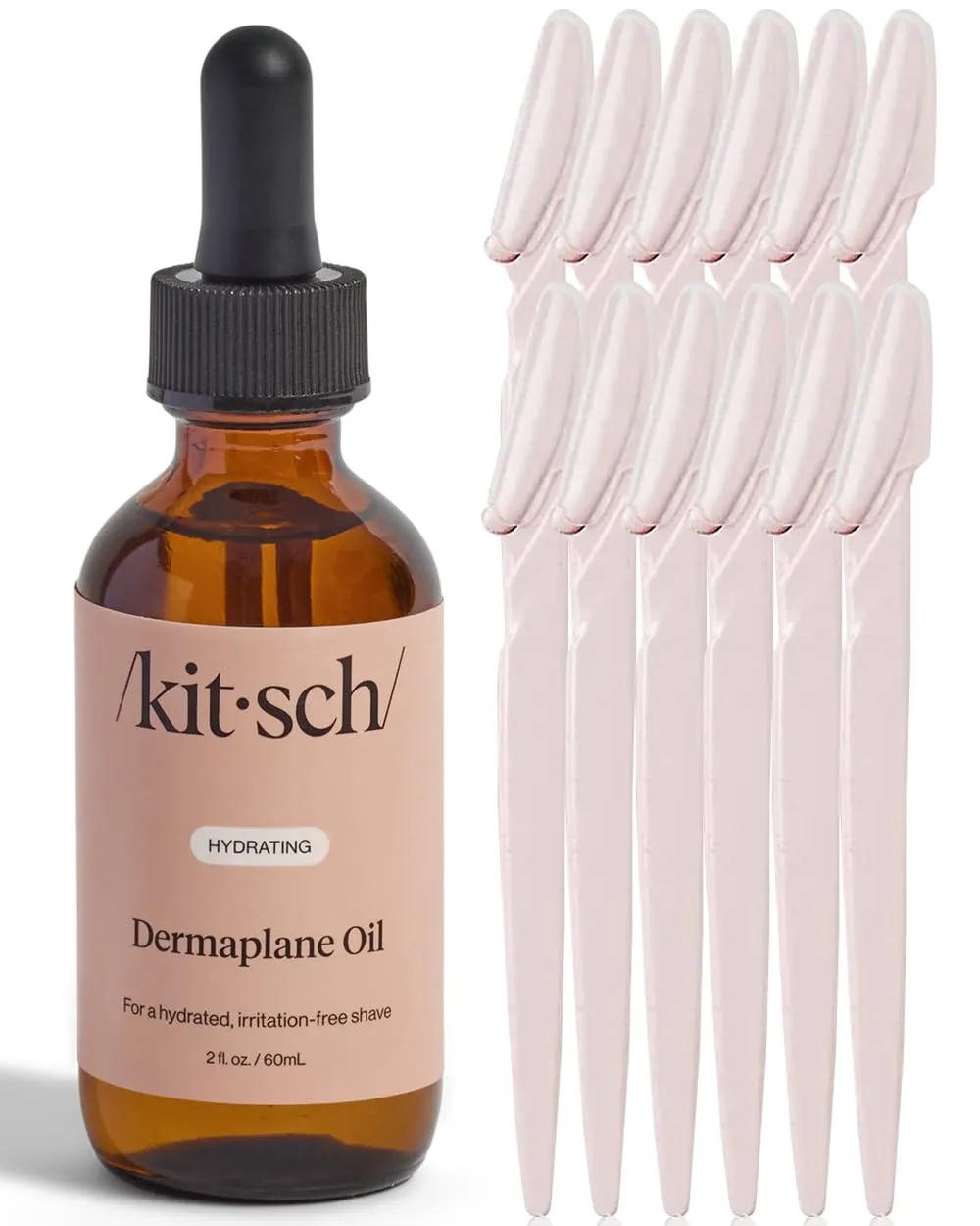 Kitsch Dermaplaning Bundle – Hydrating Dermaplane Oil & 12pc Dermaplane Blush Razors for Smooth, Glowing Skin