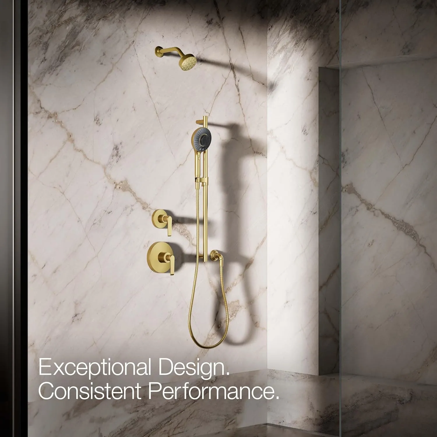 KOHLER K-28682-G-2MB SpaViva Two-Function Handheld Showerhead, Includes Cleansing Device with Four Attachments, Face & Body Brush, Body Scrubber, Body Massager, 1.75 GPM, Vibrant Brushed Moderne Brass
