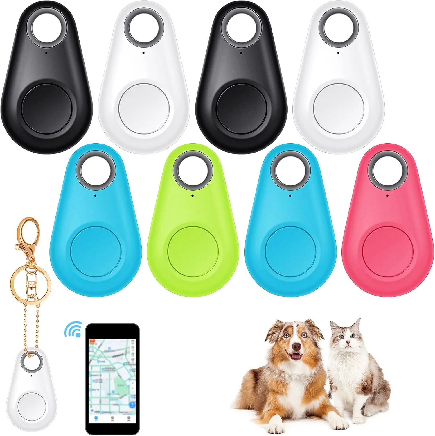 Konohan 8 Pack Key Finder Locator Anti Lost GPS Tracker Wireless Anti Lost Alarm Sensor Device Finder Mini Pet GPS Tracker for Locating Phone Keys Wallets Luggage Item, 5 Colors