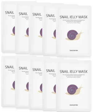 Korean Face Mask Snail Jelly Sheet Mask 10 Sheets Hydrating Sheet Mask Anti-Wrinkle Korean Skin Care Anti-Aging Sheets Pack Moisturizing Snail Secretion Filtrate 30,000ppm
