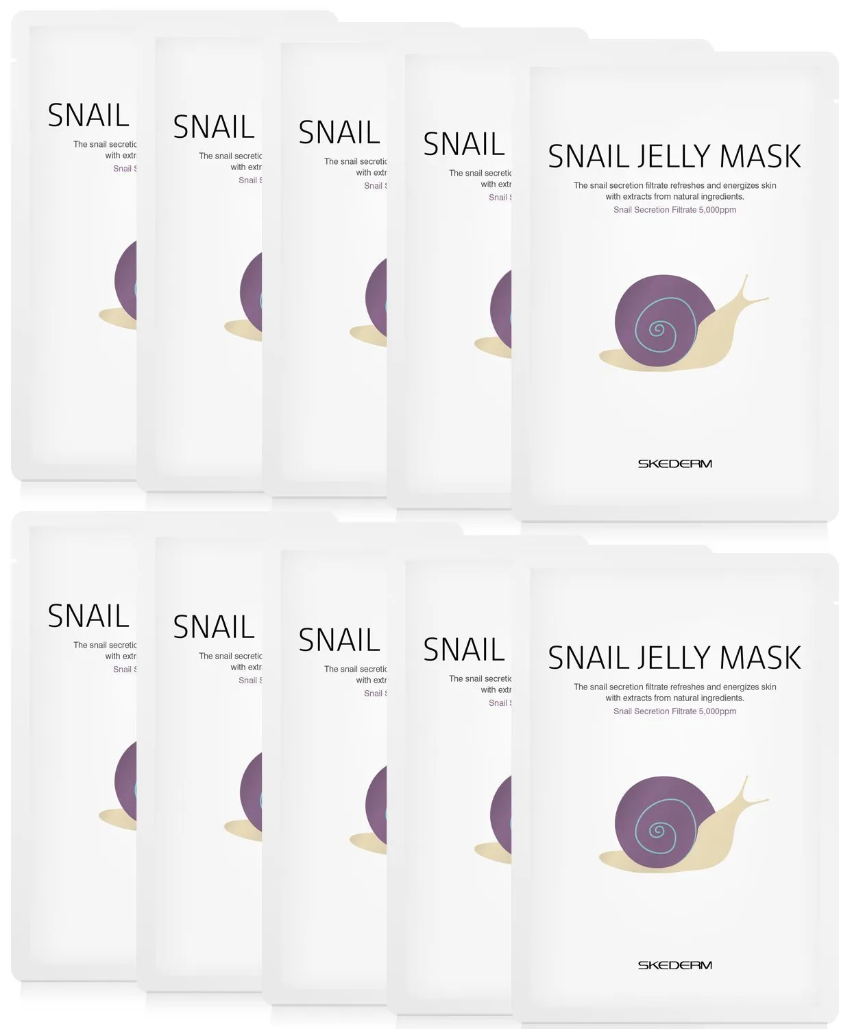 Korean Face Mask Snail Jelly Sheet Mask 10 Sheets Hydrating Sheet Mask Anti-Wrinkle Korean Skin Care Anti-Aging Sheets Pack Moisturizing Snail Secretion Filtrate 30,000ppm