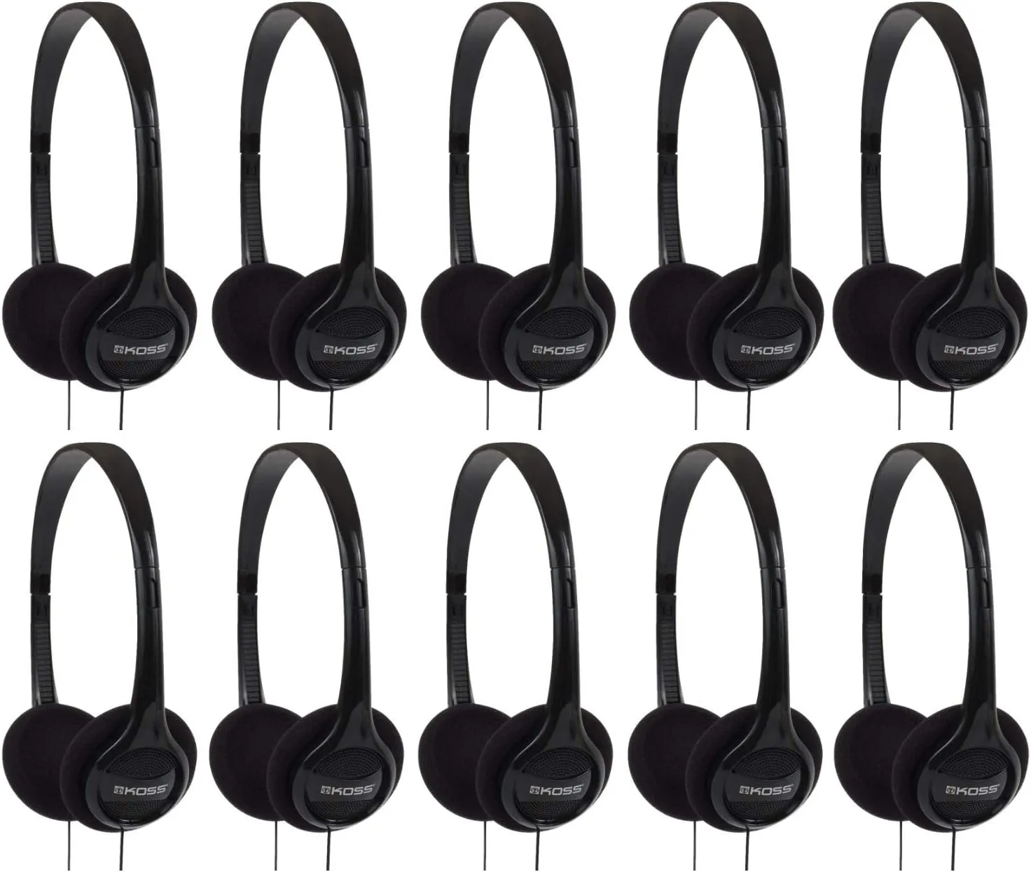 Koss KPH7 Lightweight Portable On-Ear Headphones Bundle (Black, 10-Pack)