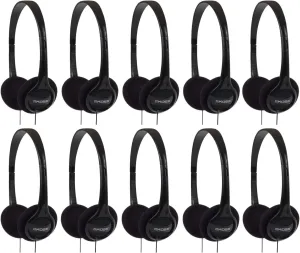 Koss KPH7 Lightweight Portable On-Ear Headphones Bundle (Black, 10-Pack)
