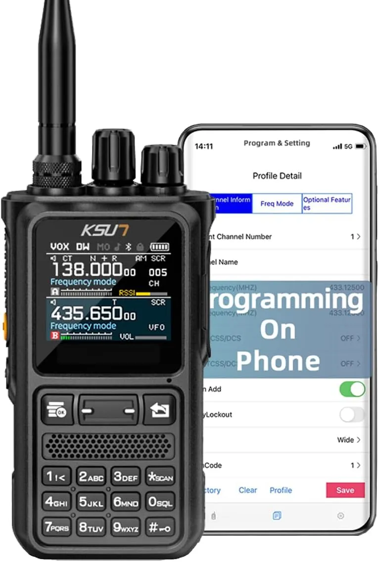 KSUN GMRS Radio Support Bluetooth APP Programming Dual Band Walkie Talkie Long Range with NOAA Weather Alert, AM/FM Reception, SOS Emergency Handheld Radio for Hiking Survival Outdoor