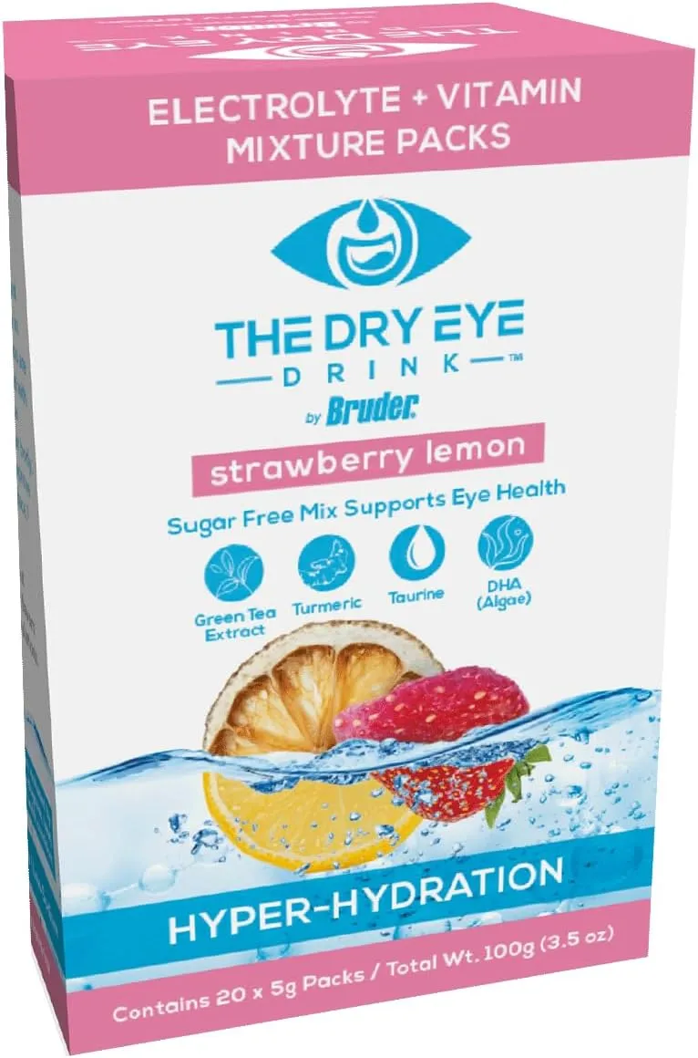 l Ultimate Hydration for Dry Eyes l Sugar-Free Electrolyte Powder Packets l Blended with Vitamins, Green Tea, Turmeric, Taurine, and DHA l 5g x 20 Packets (Strawberry Lemon)