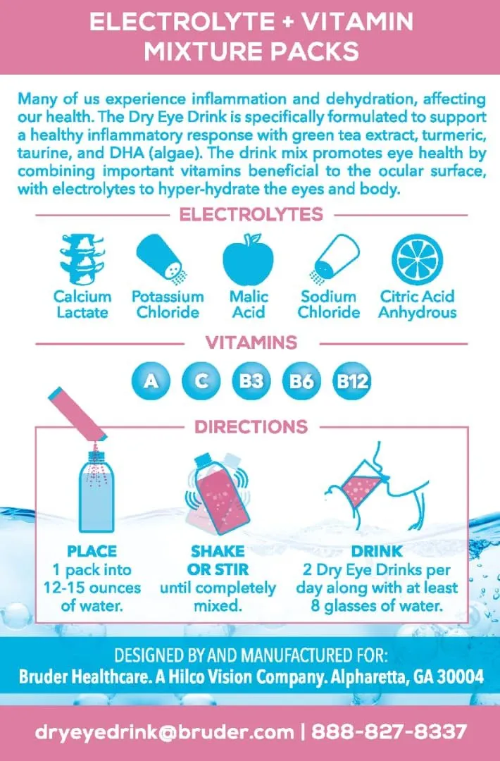 l Ultimate Hydration for Dry Eyes l Sugar-Free Electrolyte Powder Packets l Blended with Vitamins, Green Tea, Turmeric, Taurine, and DHA l 5g x 20 Packets (Strawberry Lemon)