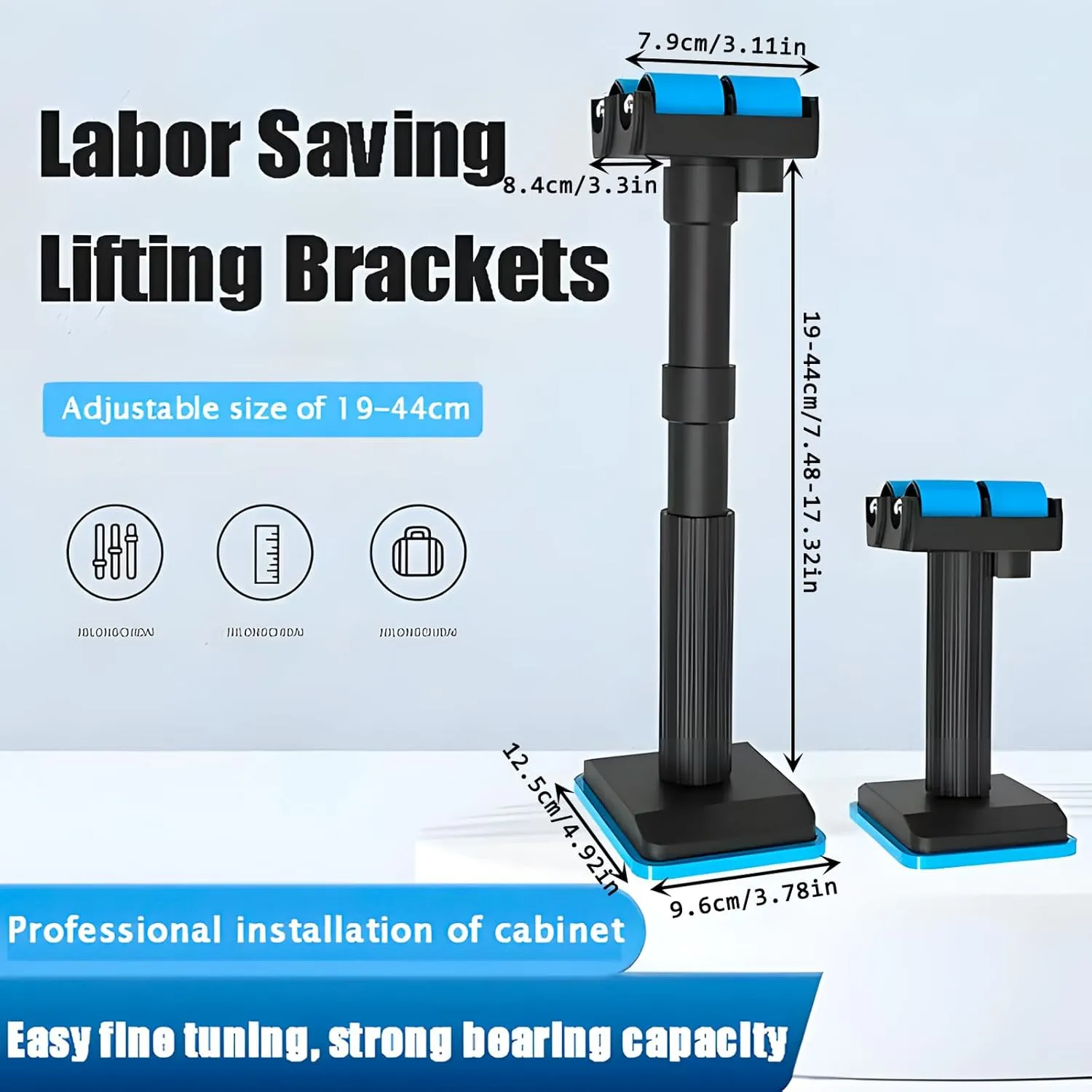 Labor Saving Lifting Brackets, Multi-Function Height Adjustment Lifting Device, Telescopic Furniture Lifter Jacks for Installing Cabinets and Wall Tile Height Adjuster Handheld Tool (2 pcs)
