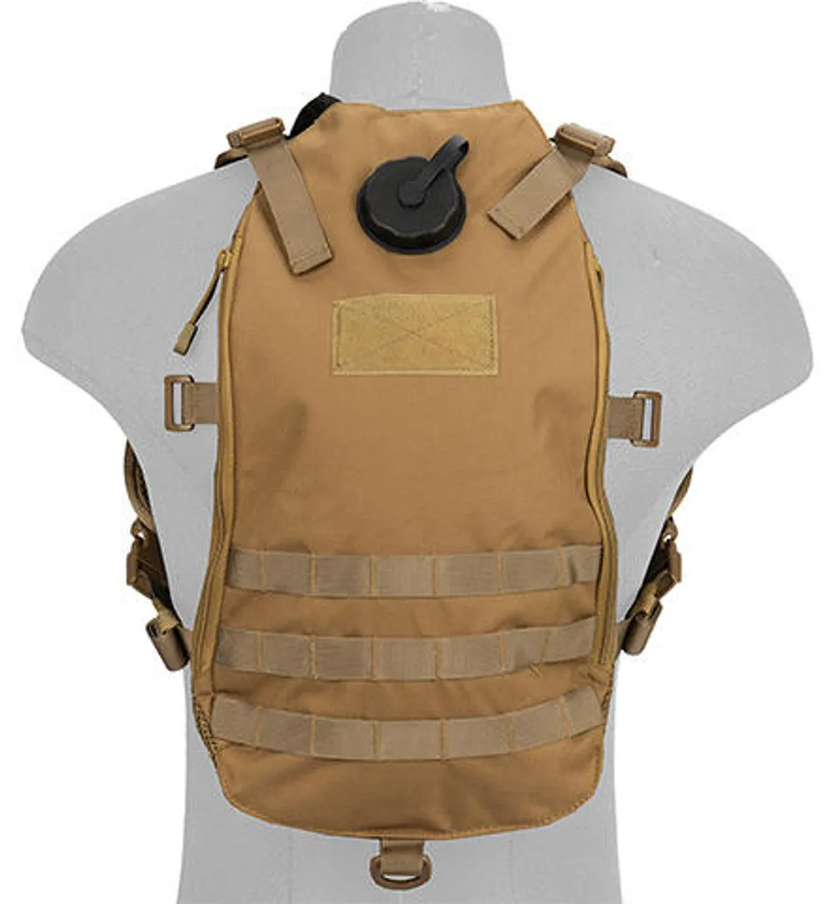 Lancer Tactical Lightweight Hydration Airsoft Pack, Tan | MOLLE Hydration Carrier | Airsoft Backpack