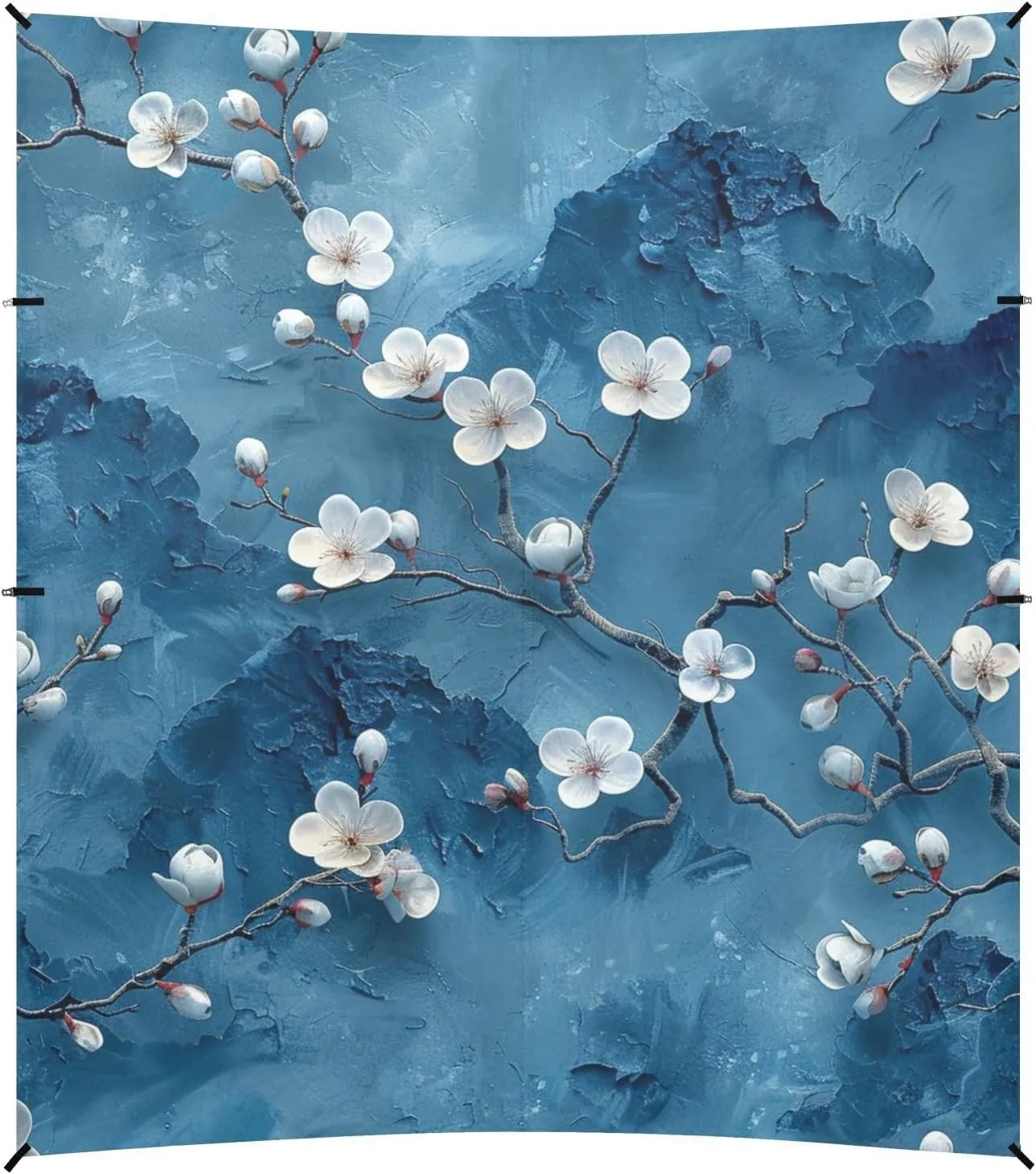 Landscape Oil Painting Cherry Blossom Blue Beach Cabana UPF50  Protection Waterproof Portable Sun Shelter with Sturdy Poles, Sandbags and Shovel for Backyard and Camping