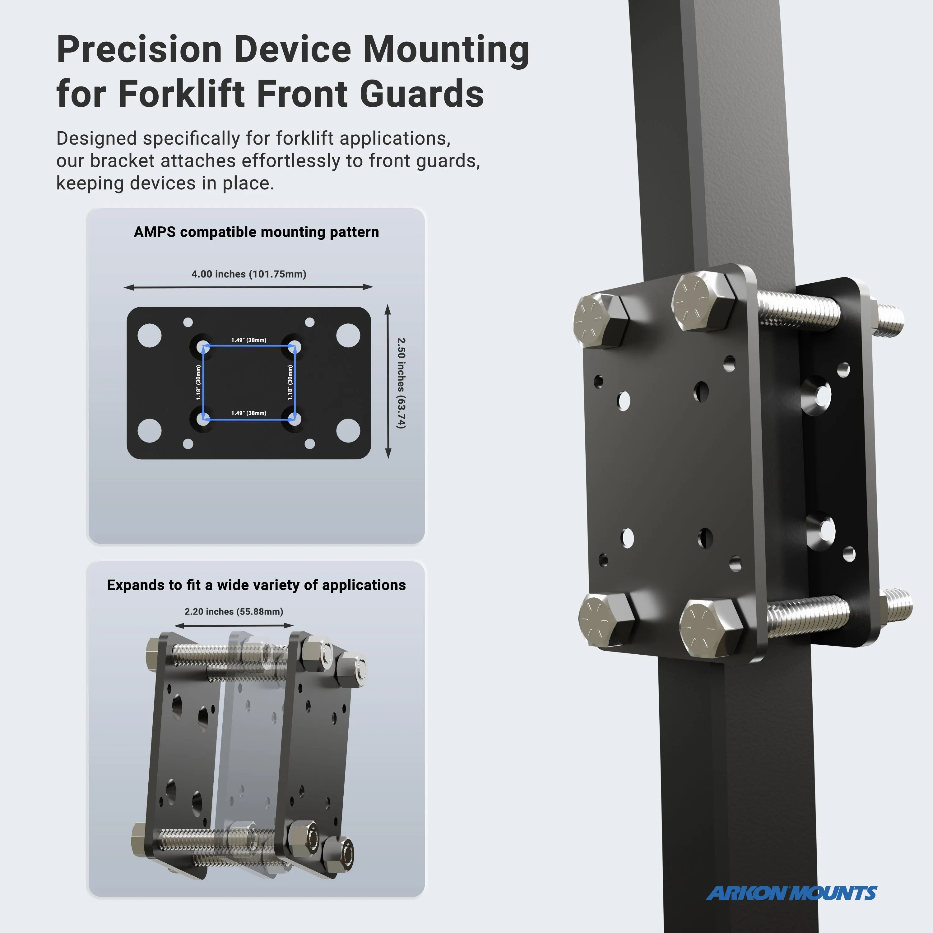 Large Barcode Holster Forklift Front Guard Mount with 5" Shaft