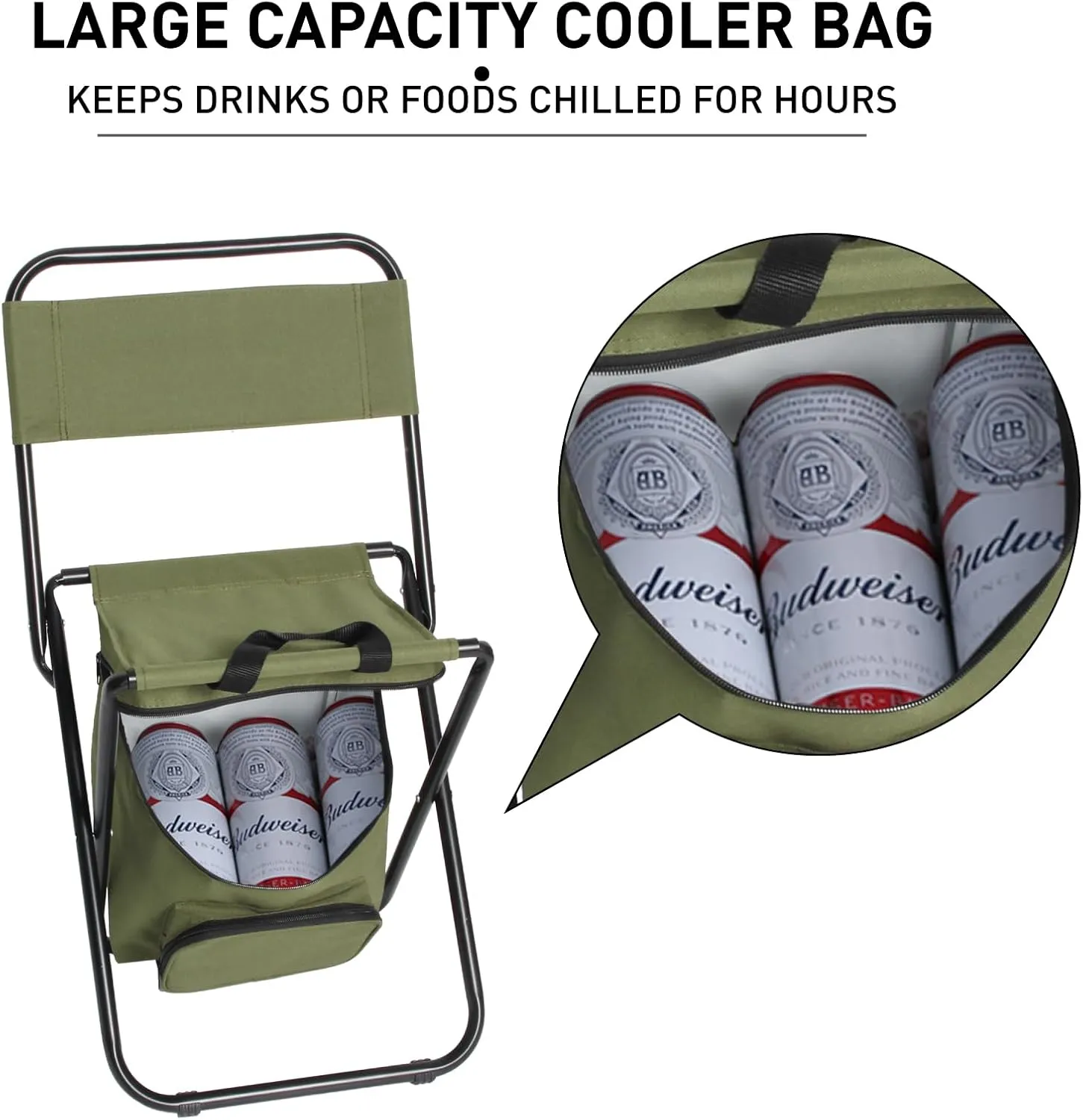 LEADALLWAY Fishing Chair with Cooler Bag Compact Fishing Stool Foldable Camping Chair,Large