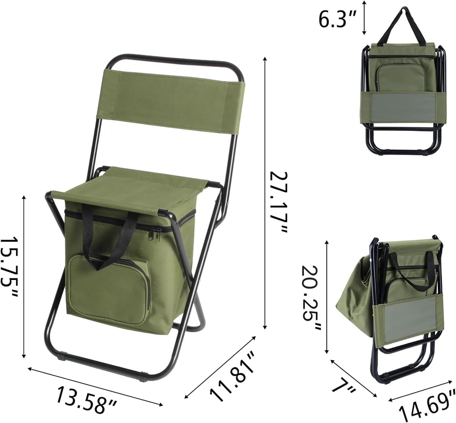 LEADALLWAY Fishing Chair with Cooler Bag Compact Fishing Stool Foldable Camping Chair,Large