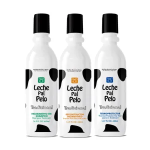 Leche Pal Pelo Tradicional Natural Soy, Wheat Protein, Aloe Vera, Avocado Deep Cleaning Intensive Hydratation Leave In | Trigo y Aguacate Limpieza Profunda 3x(17oz-440ml) (Set/Kit)