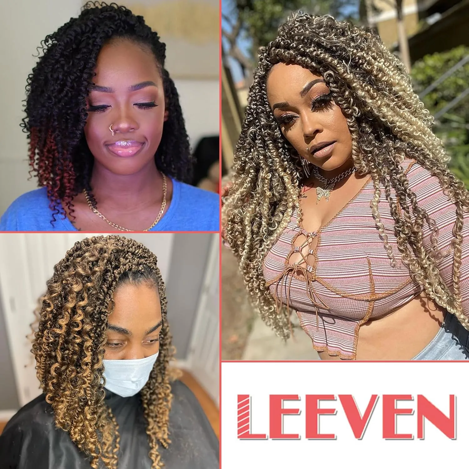 Leeven 18 Inch Goddess Passion Twist Crochet Hair 8 Packs Ombre Honey Blonde Boho Style Crochet Twist Pre Twisted Bomb Twist Curly Ends Pre Looped Bohemian Synthetic Braids for Women #T27