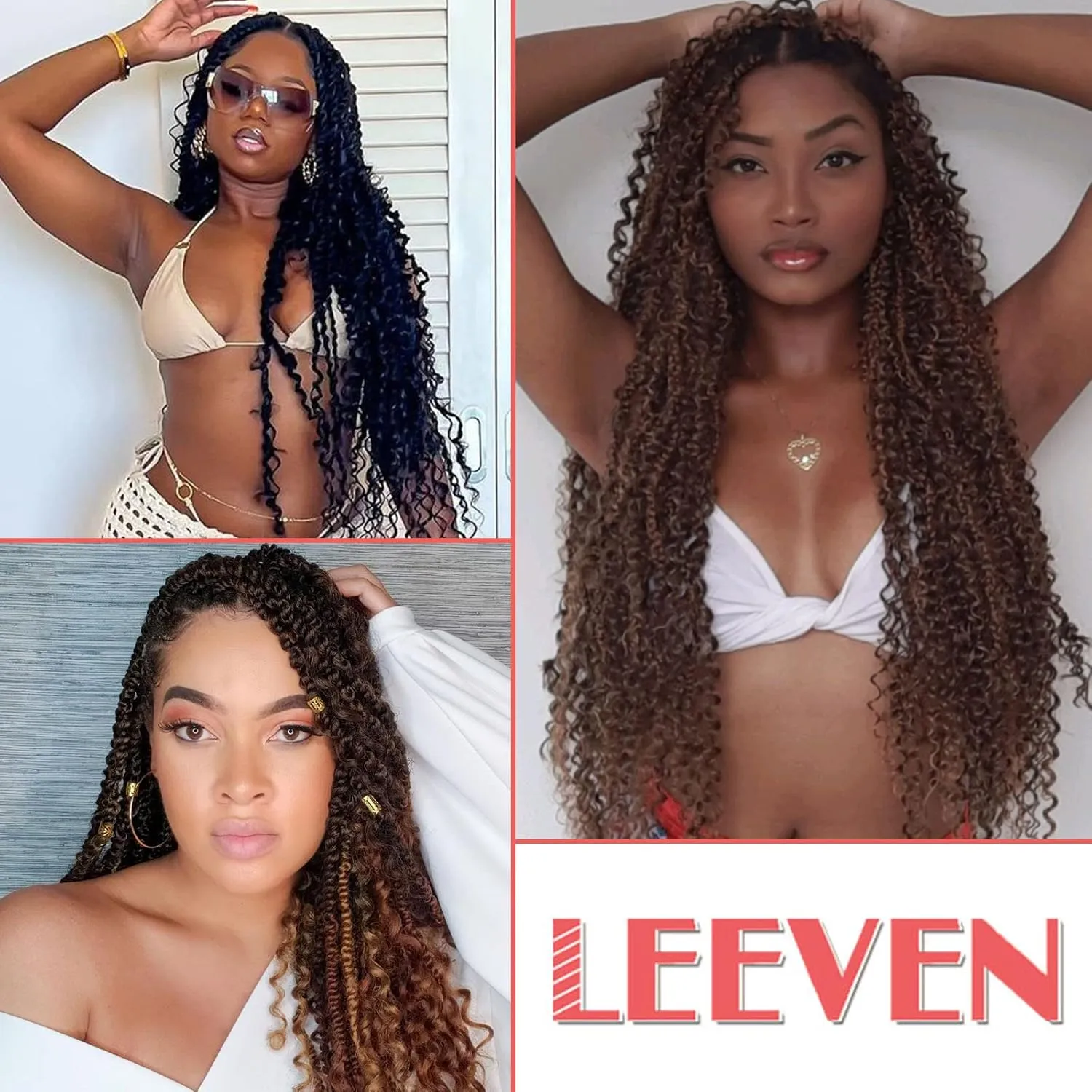 Leeven 18 Inch Goddess Passion Twist Crochet Hair 8 Packs Ombre Honey Blonde Boho Style Crochet Twist Pre Twisted Bomb Twist Curly Ends Pre Looped Bohemian Synthetic Braids for Women #T27