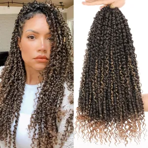 Leeven 18 Inch Goddess Passion Twist Crochet Hair 8 Packs Ombre Honey Blonde Boho Style Crochet Twist Pre Twisted Bomb Twist Curly Ends Pre Looped Bohemian Synthetic Braids for Women #T27