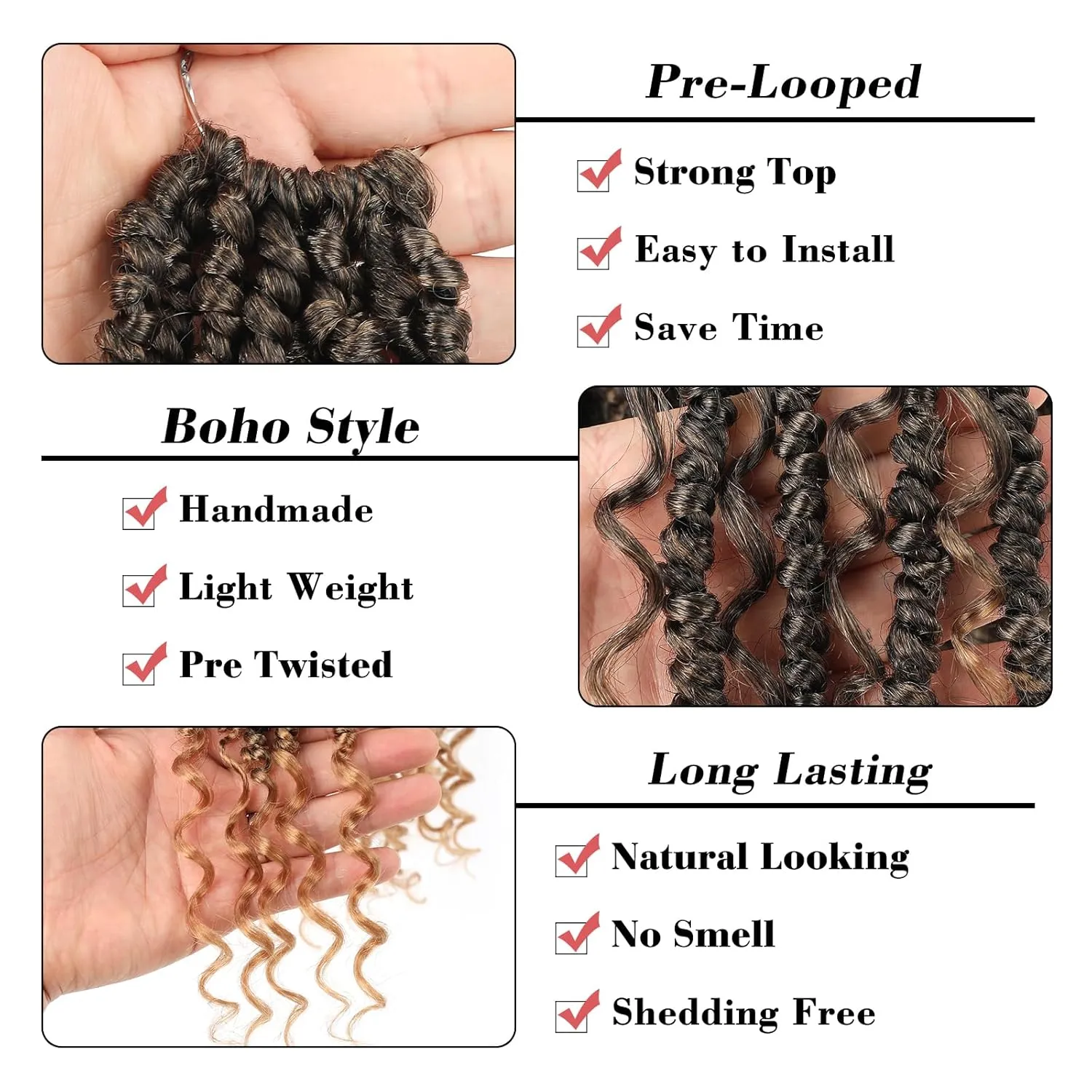 Leeven 18 Inch Goddess Passion Twist Crochet Hair 8 Packs Ombre Honey Blonde Boho Style Crochet Twist Pre Twisted Bomb Twist Curly Ends Pre Looped Bohemian Synthetic Braids for Women #T27