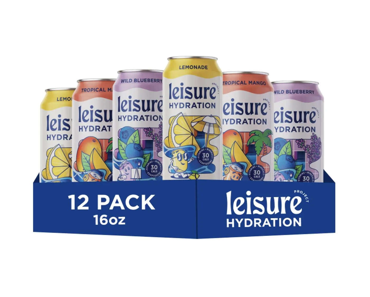 Leisure Hydration Non-Carbonated Electrolyte Refresher, Variety Pack - Low Sugar Nutrient Enhanced Water Beverage - Get The Best Hydration Packed w/ Magnesium & Ashwagandha For Mood & Stress Support, Non-GMO, 16 oz (12-Cans)