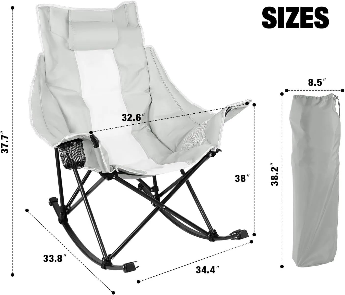 LEMBERI Outdoor Folding Rocking Camping Chair for Adults,Portable Oversized Heavy Duty Camping Rocker, Folding Lawn Chair for Outside Use with Cup Holder,Cooler Bag and Side Pocket