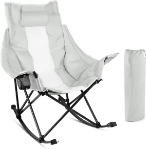LEMBERI Outdoor Folding Rocking Camping Chair for Adults,Portable Oversized Heavy Duty Camping Rocker, Folding Lawn Chair for Outside Use with Cup Holder,Cooler Bag and Side Pocket