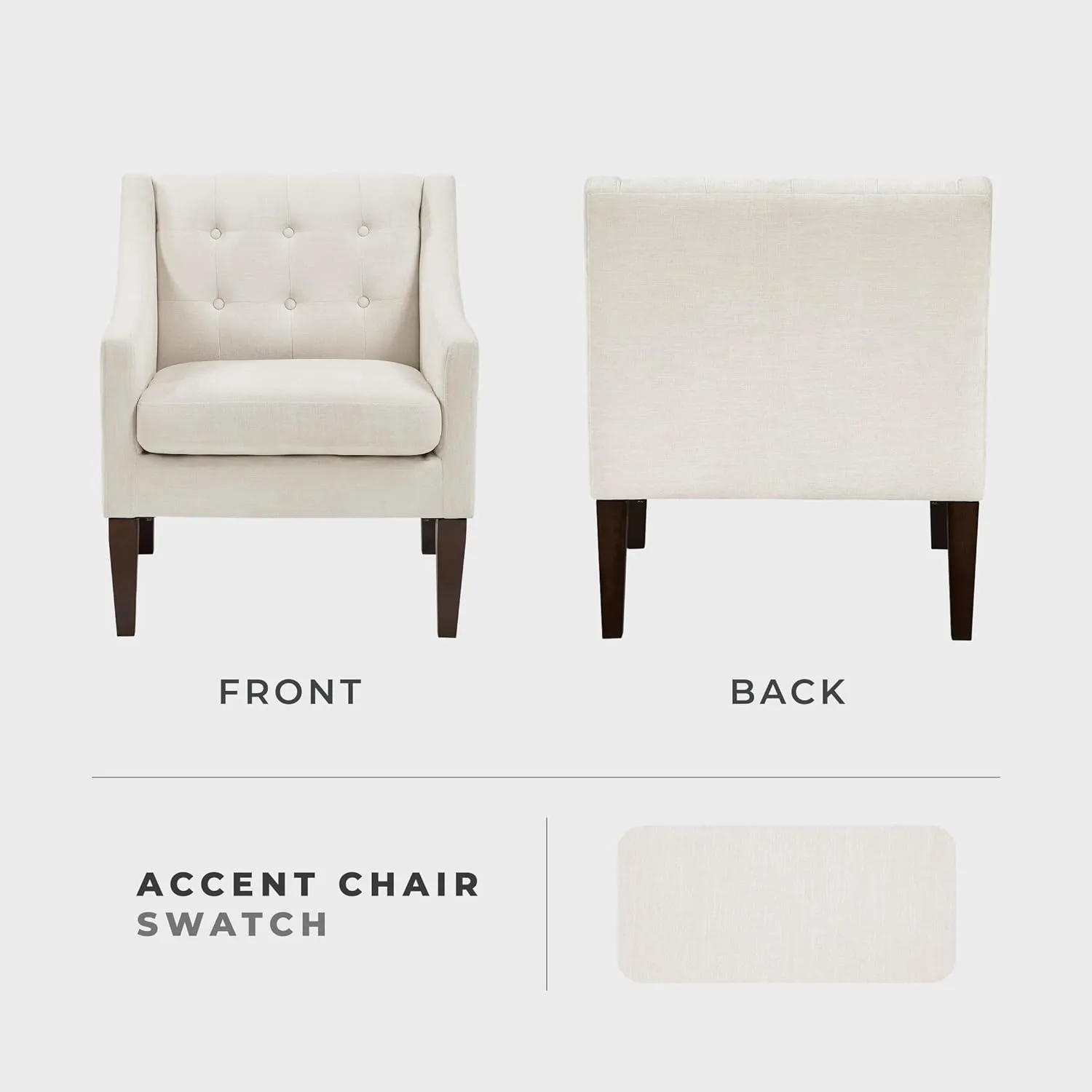 Lexicon Living Room Accent Chair, Textured Fabric Upholstered Arm Chair with Button Tufted Back, Sloped Arms and Wooden Legs, Beige