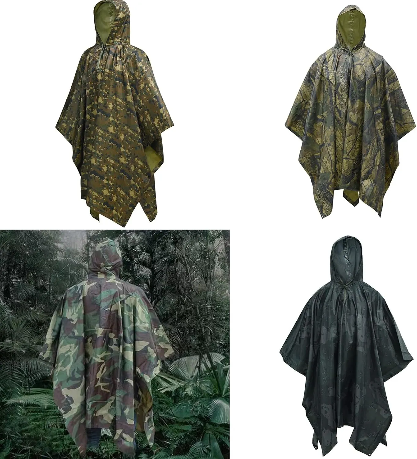 Light Weight Rain Poncho Waterproofs Hooded Rain Coat Camouflage Shelter Ground Sheet Raincoats Shelter Easy to Use
