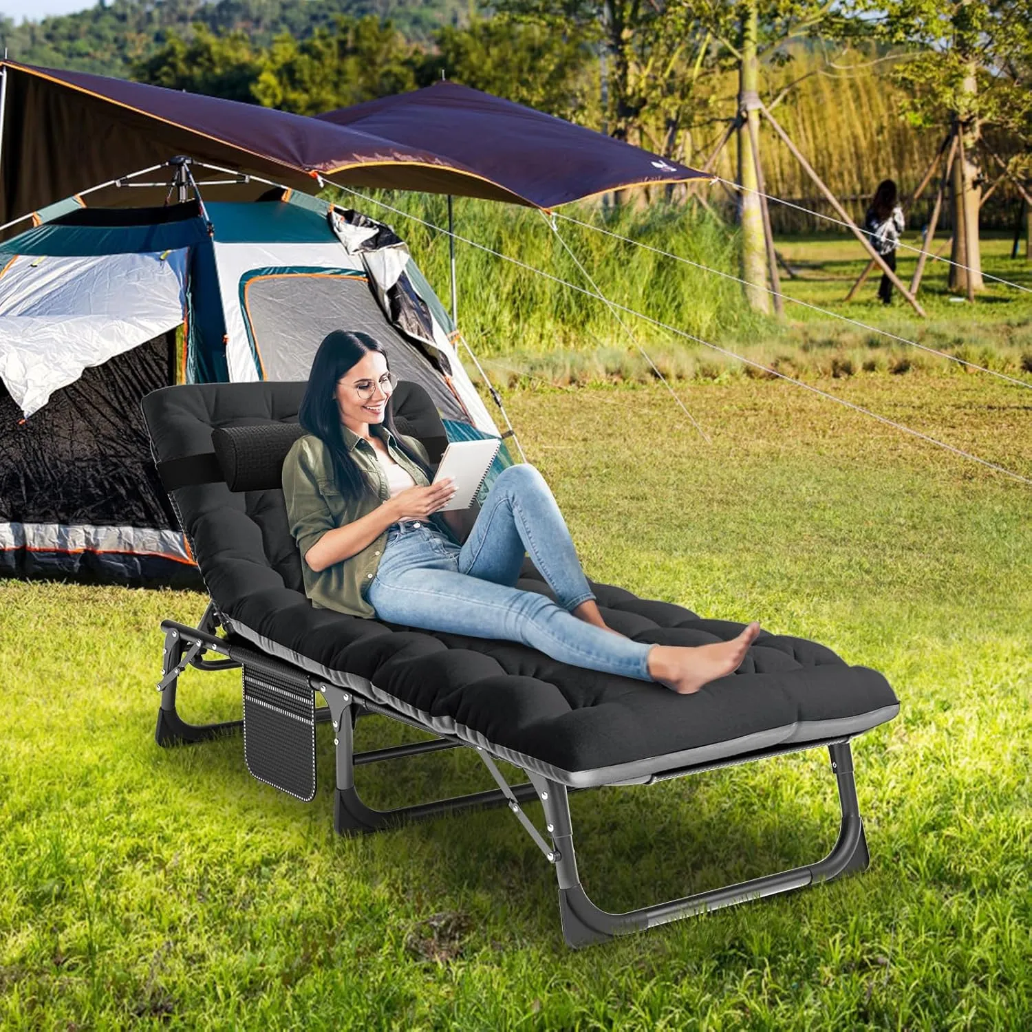 LILYPELLE Folding Camping Cot, Heavy Duty Sleeping Cots with Carry Bag, Double Layer Oxford Portable Travel Camp Cots for Home, Office Nap and Outdoor Beach