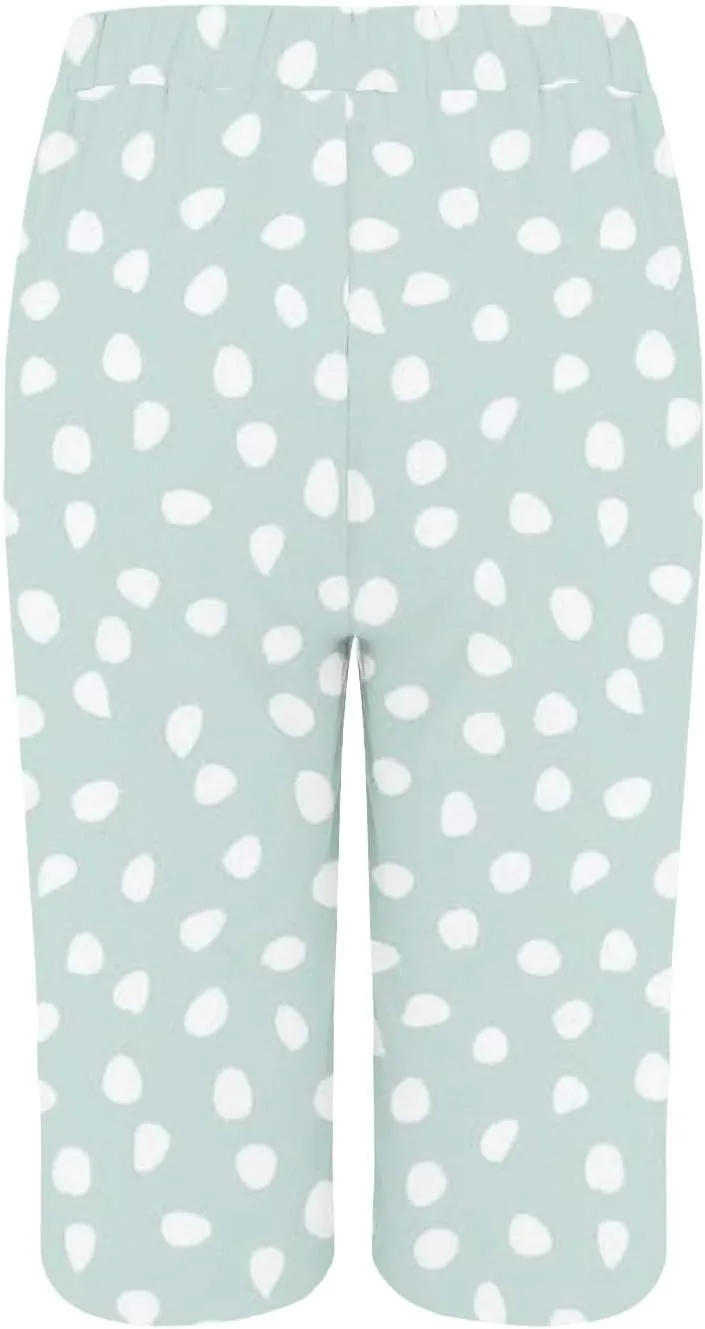 Linen Bermuda Shorts for Women Knee Length Casual Summer Plus Size Polka Dots Pants Lightweight Beach Lounge Shorts