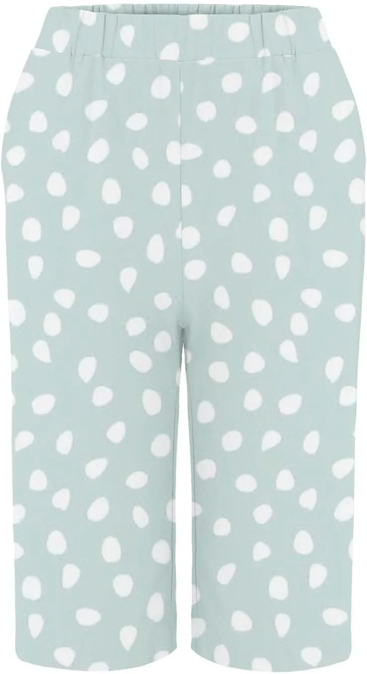 Linen Bermuda Shorts for Women Knee Length Casual Summer Plus Size Polka Dots Pants Lightweight Beach Lounge Shorts