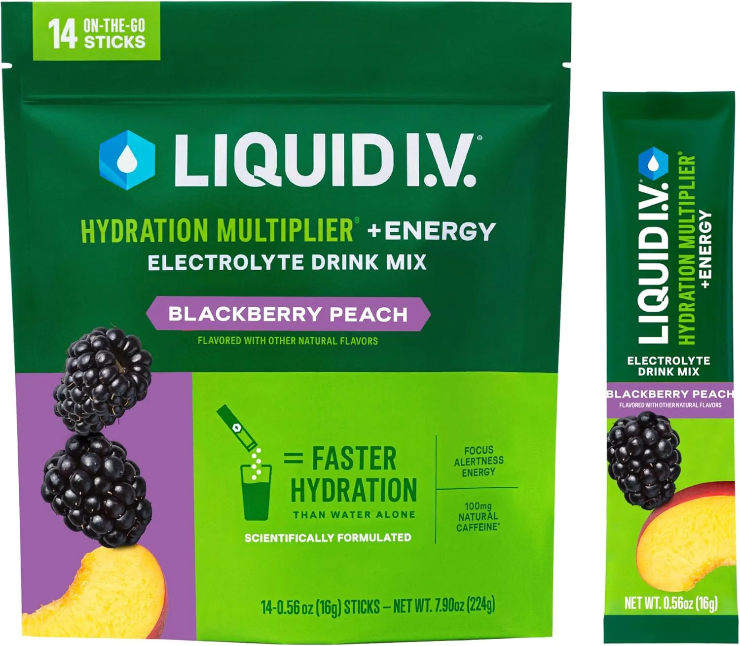 Liquid I.V.® Hydration Multiplier  Energy - BlackBerry Peach | Electrolyte Powder Drink Mix | 1 Pack (14 Servings)