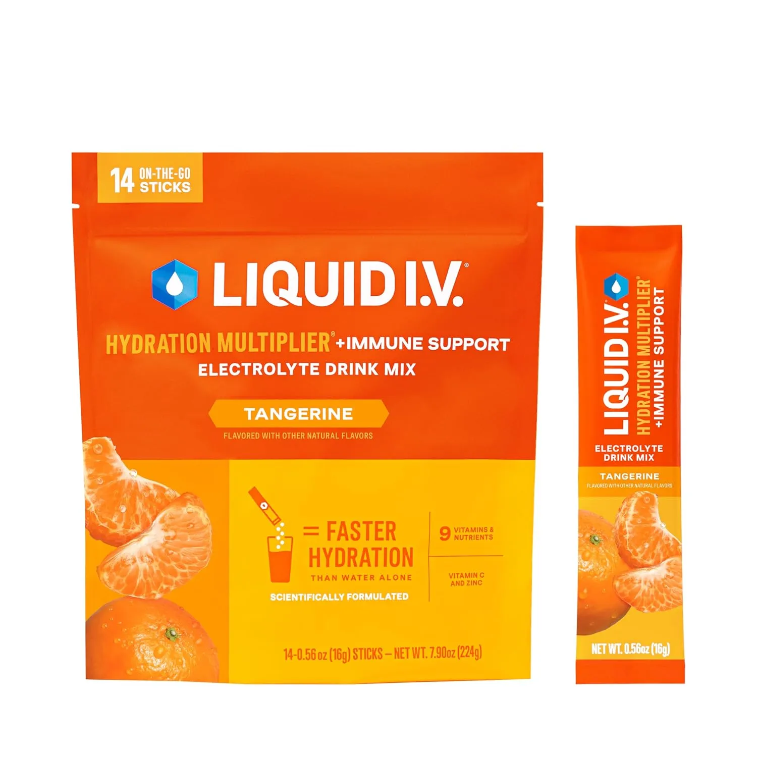 Liquid I.V.® Hydration Multiplier  Immune Support - Tangerine | Electrolyte Powder Drink Mix | 1 Pack (14 Servings)