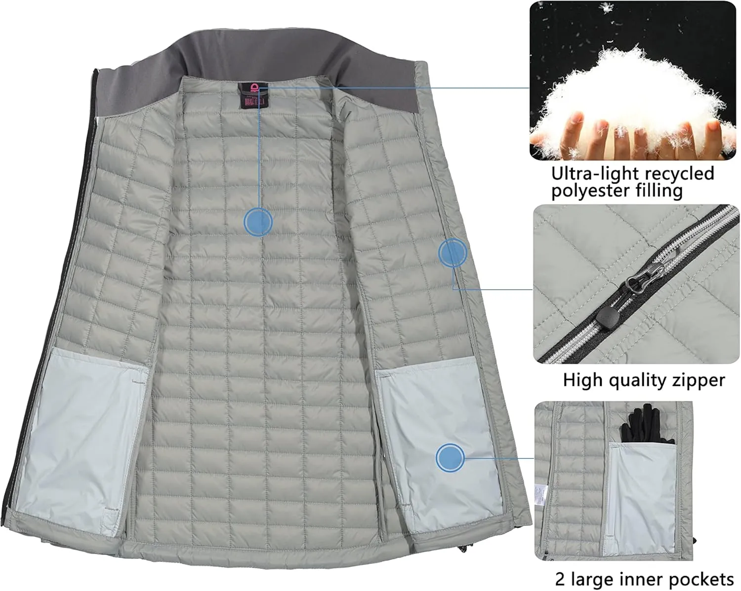 Little Donkey Andy Women's Puffer Vest, Lightweight Warm Sleeveless Jacket for Hiking Travel Golf